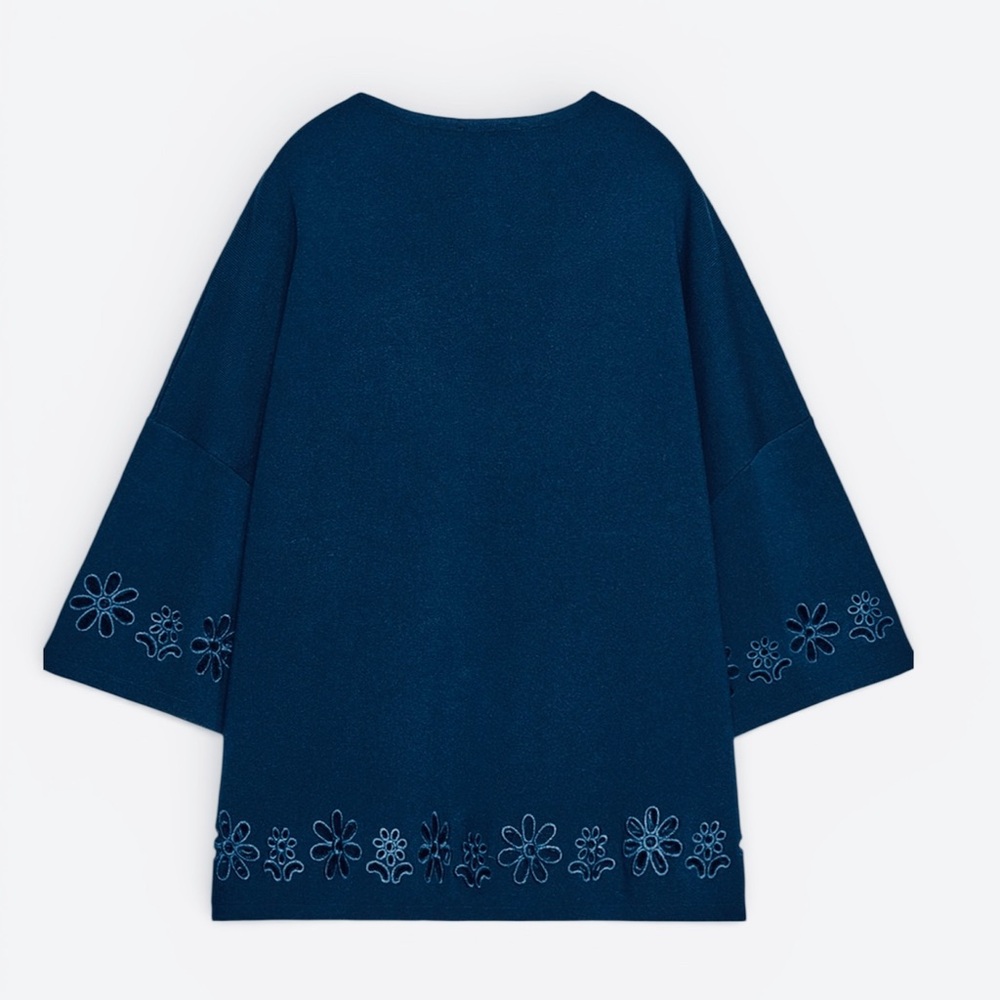 Zara Blue Floral Embroidered Blouse
